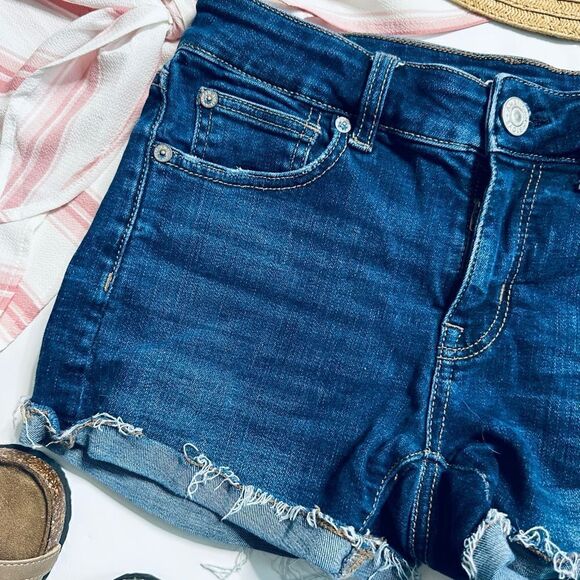 American Eagle Super Stretch Dark Wash Shortie Denim Shorts - Picture 2 of 8